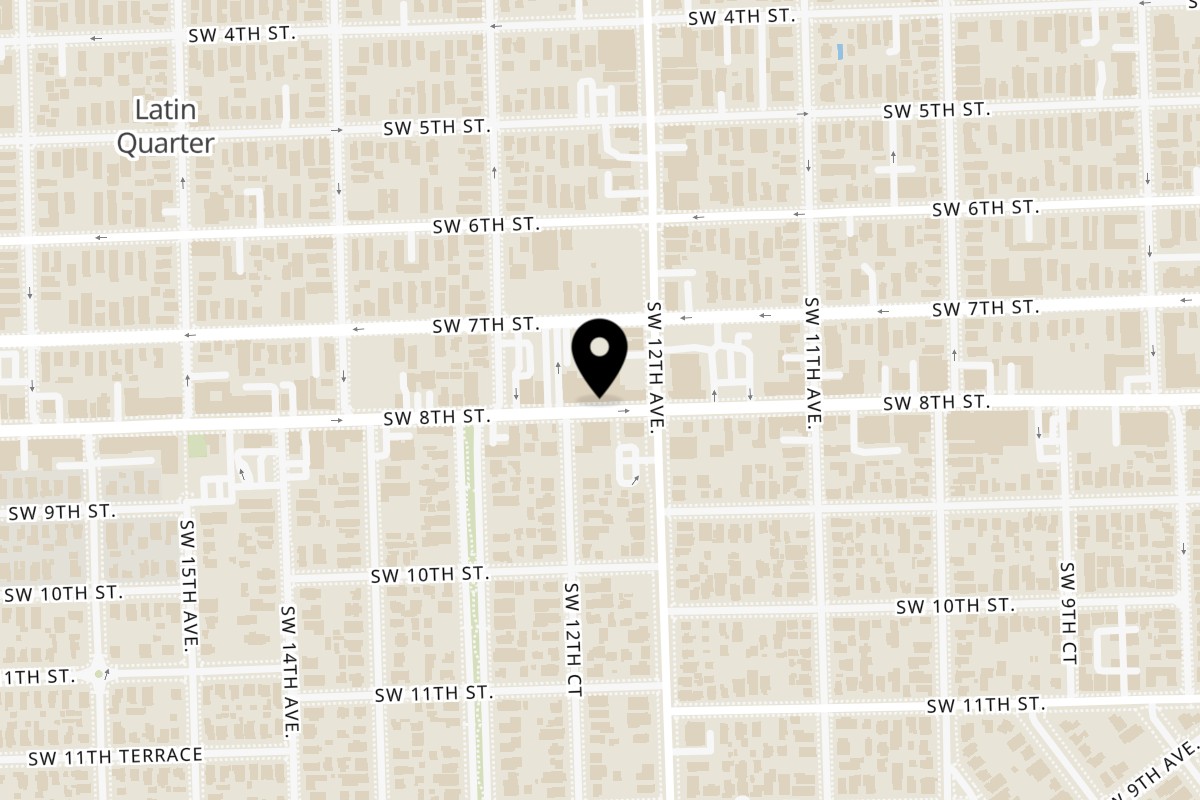 Map showing the location of Whiskylucan Miami I Mexican Restaurant & Bar on 1225 SW 8th St in Miami